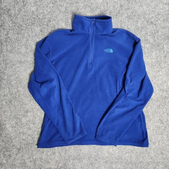 The North Face POLARTEC Classic Quarter Zip Fleece Jacket Men L Blue Pullover - Picture 1 of 7